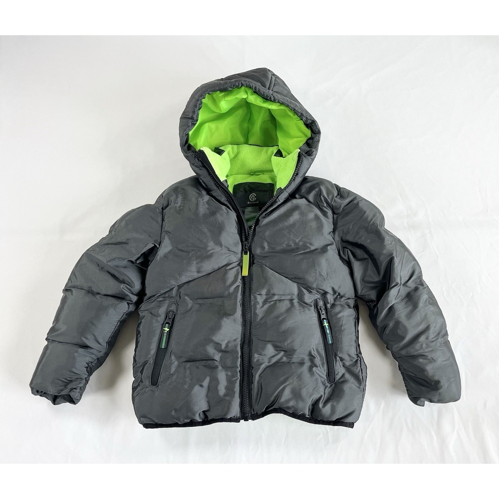 Champion Youth XS 4-5 Puffer Jacket Black Green Hooded Winter Coat Kids Boy Girl